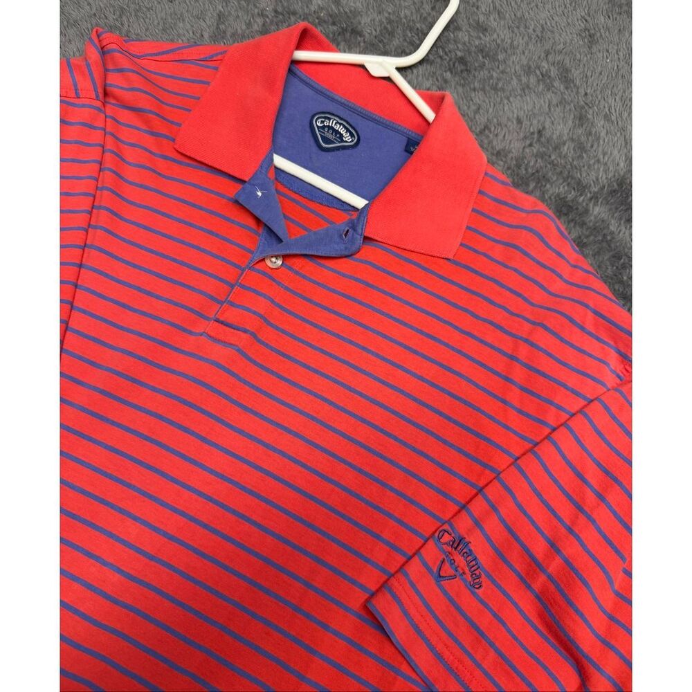 Callaway Golf Polo Shirt Red Blue Striped, Men’s XL